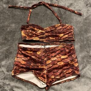 Mertailor Mermaid Swimsuit Kids Two Piece Brown Scales Bikini Guppy Sz M (8/10)